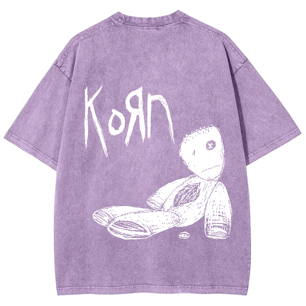 Unisex Vintage Washed Korn Metal Band  T-Shirt