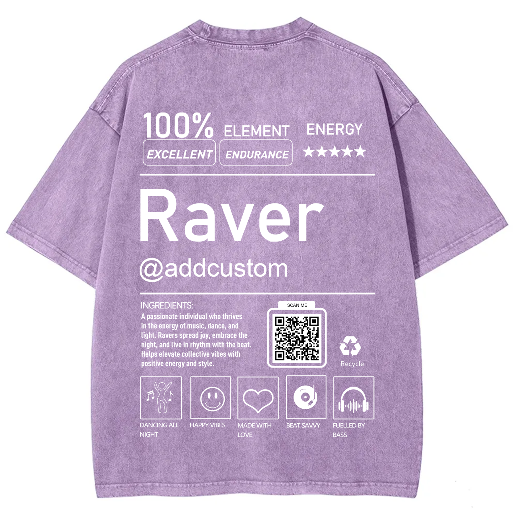 Addcustom QR Code Raver Unisex Fit Washed T-Shirt wearishow