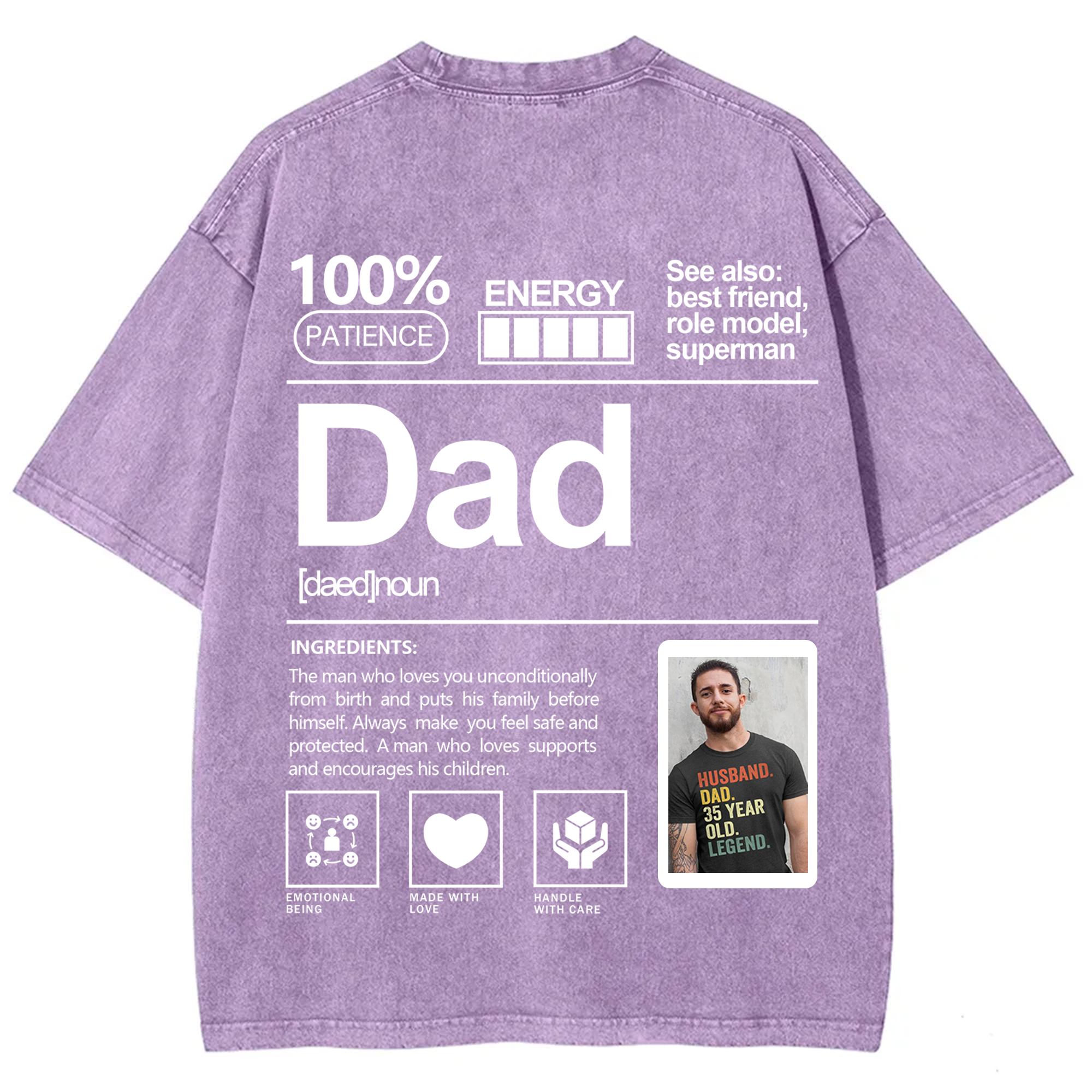 Addcustom Photo Dad Washed T-Shirt