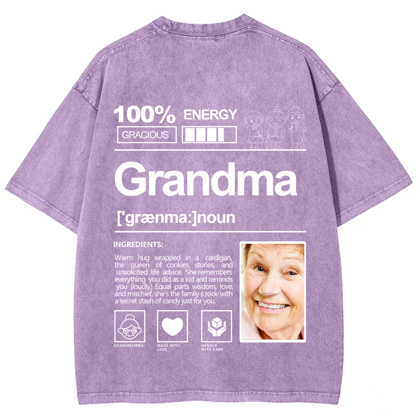 Addcustom Photo Grandma Washed T-Shirt