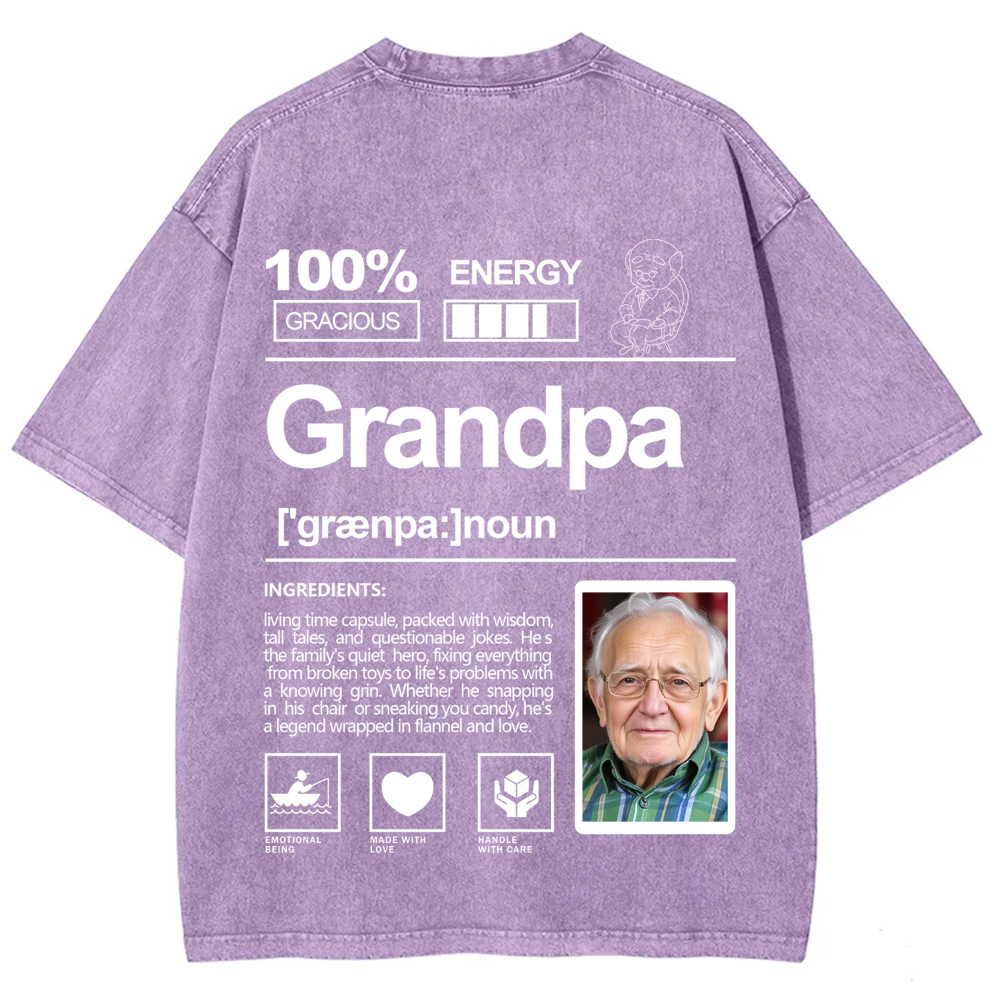 Addcustom Photo Grandpa Washed T-Shirt