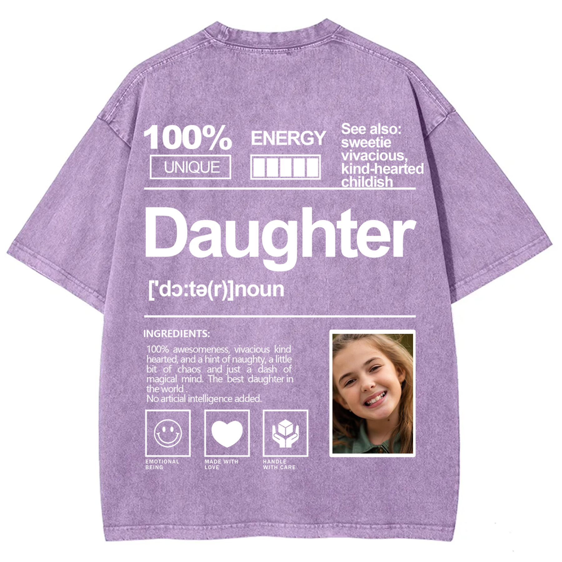 Addcustom Photo Daughter Washed T-Shirt