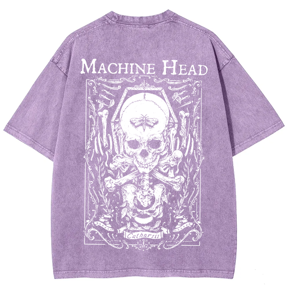 Unisex Vintage Washed Machine Head Band Heavy Meta t-Shirt
