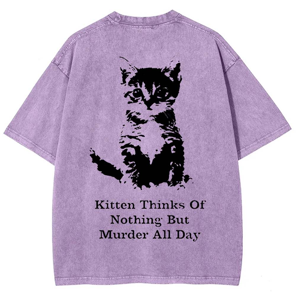 Kitten Thinks Of Nothing But Murder All Day Washed t-Shirt
