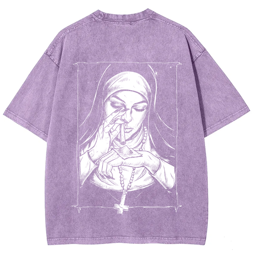 Unisex Vintage Washed  Evil Nun art t-Shirt