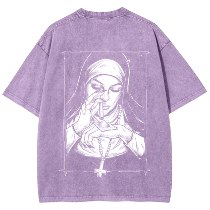 Unisex Vintage Washed  Evil Nun art t-Shirt