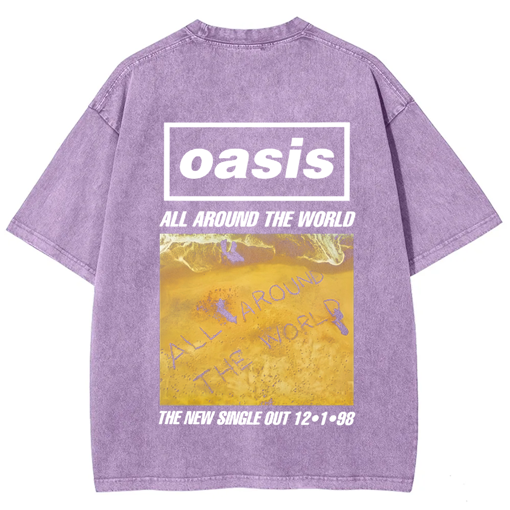 Unisex Vintage Washed Oasis Band All Around the World  t-Shirt