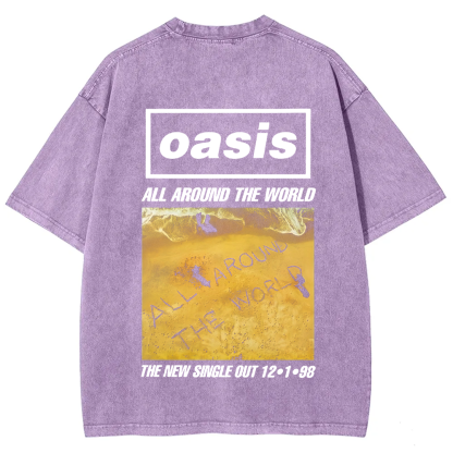 Unisex Vintage Washed Oasis Band All Around the World  t-Shirt
