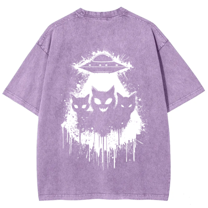 Unisex Vintage Black Cats Cat Face UFO On t-Shirt