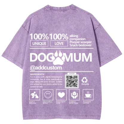 Dog Mum  Addcustom QR Code Name Unisex Fit Washed T-Shirt