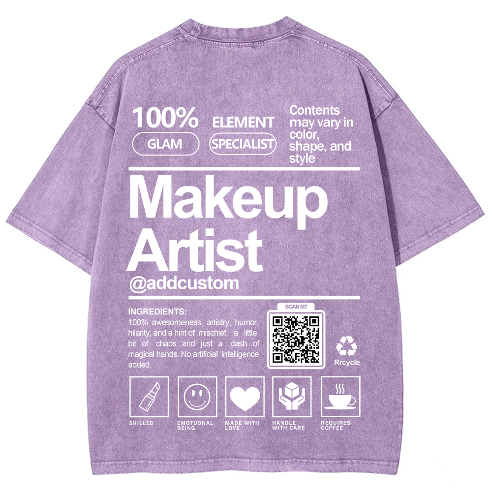 Wearishow Makeup Artist Addcustom QR Code Unisex Fit Washed T-Shirt