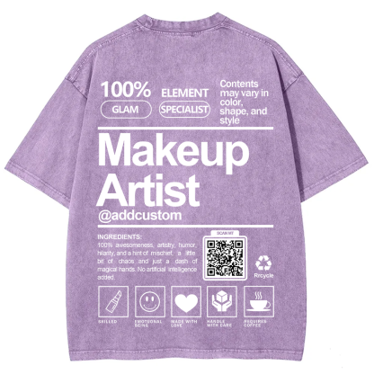 Wearishow Makeup Artist Addcustom QR Code Unisex Fit Washed T-Shirt