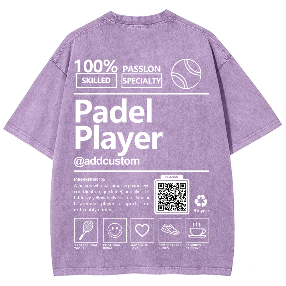 Padel player Addcustom QR Code Unisex Fit Washed T-Shirt wearishow