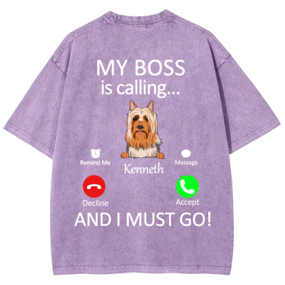 Dog Boss Calling - Personalized Custom Unisex Fit Washed T-Shirt wearishow