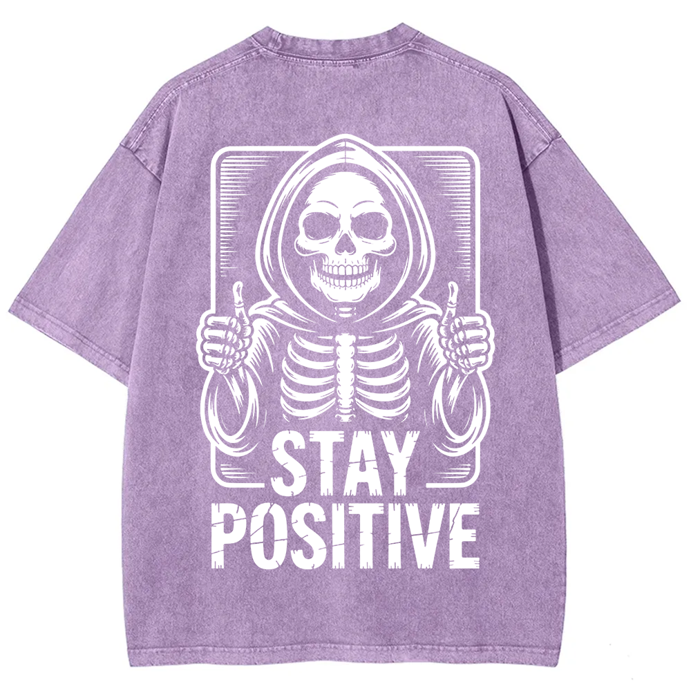 Unisex Vintage  Stay Positive Skeleton Sticker t-Shirt