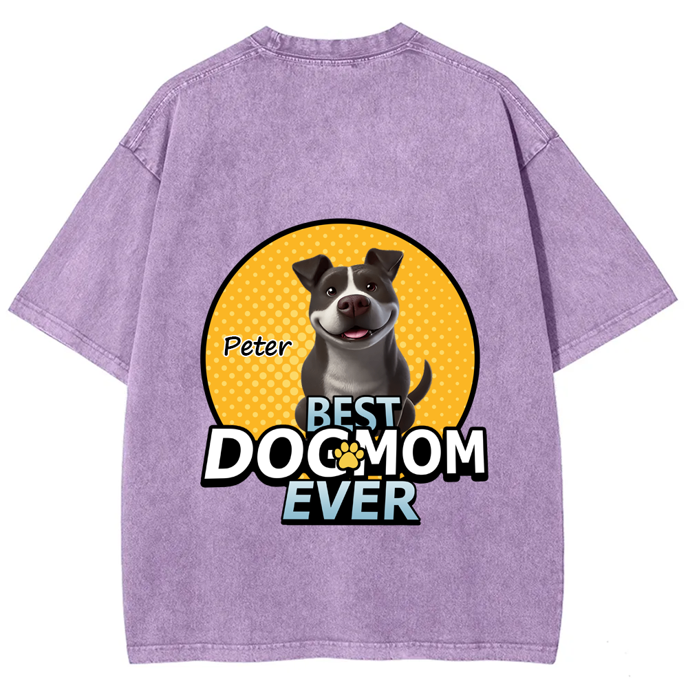 Best Dog Mom For Furry Kid - Personalized Custom Unisex Fit Washed T-Shirt wearishow