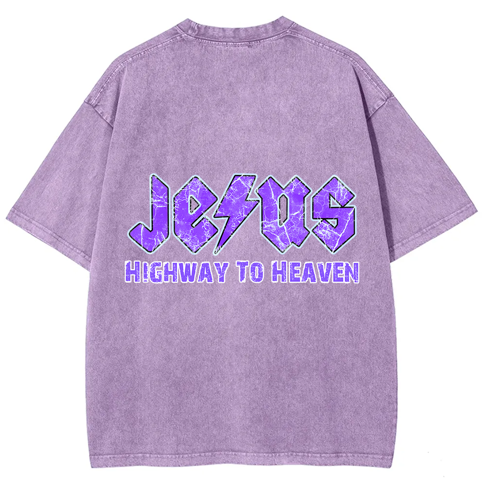 Jesus Highway To Heaven Unisex Fit Washed T-Shirt