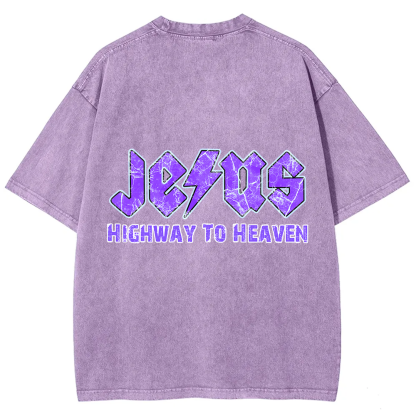 Jesus Highway To Heaven Unisex Fit Washed T-Shirt