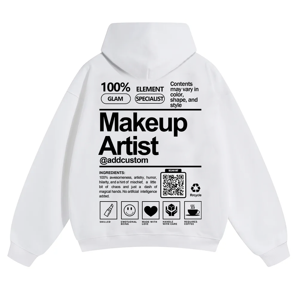 Wearishow Makeup Artist Addcustom QR Code Solid Color Hoodie