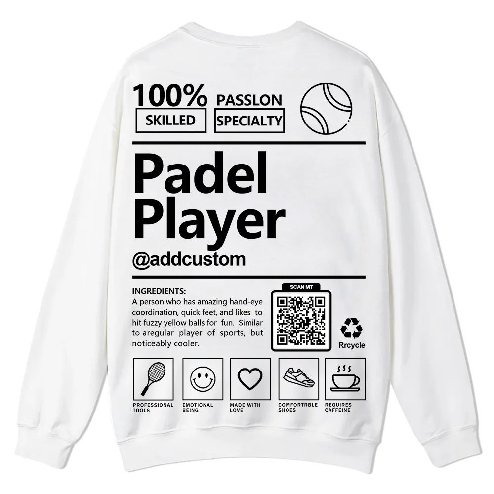 Padel player Addcustom QR Code Casual Crewneck Sweatshirt wearishow