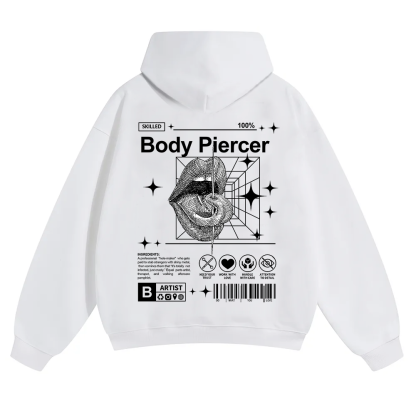 Body Piercer Casual Unisex Solid Color Hoodie wearishow