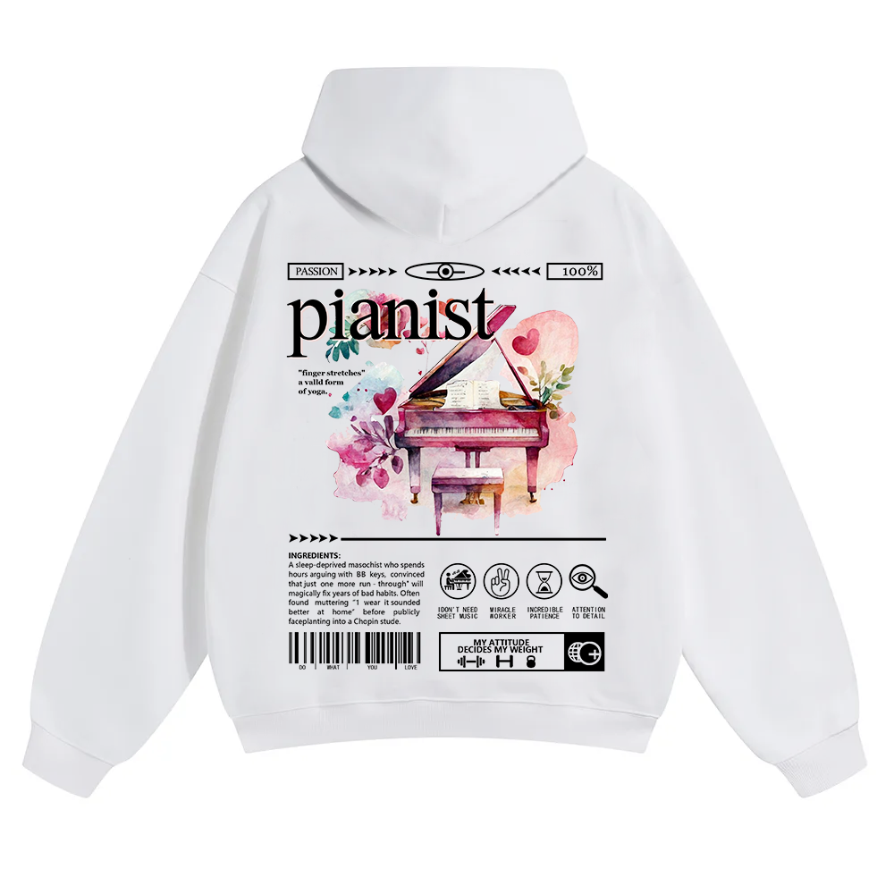 Pianist Unisex Solid Color Hoodie wearishow