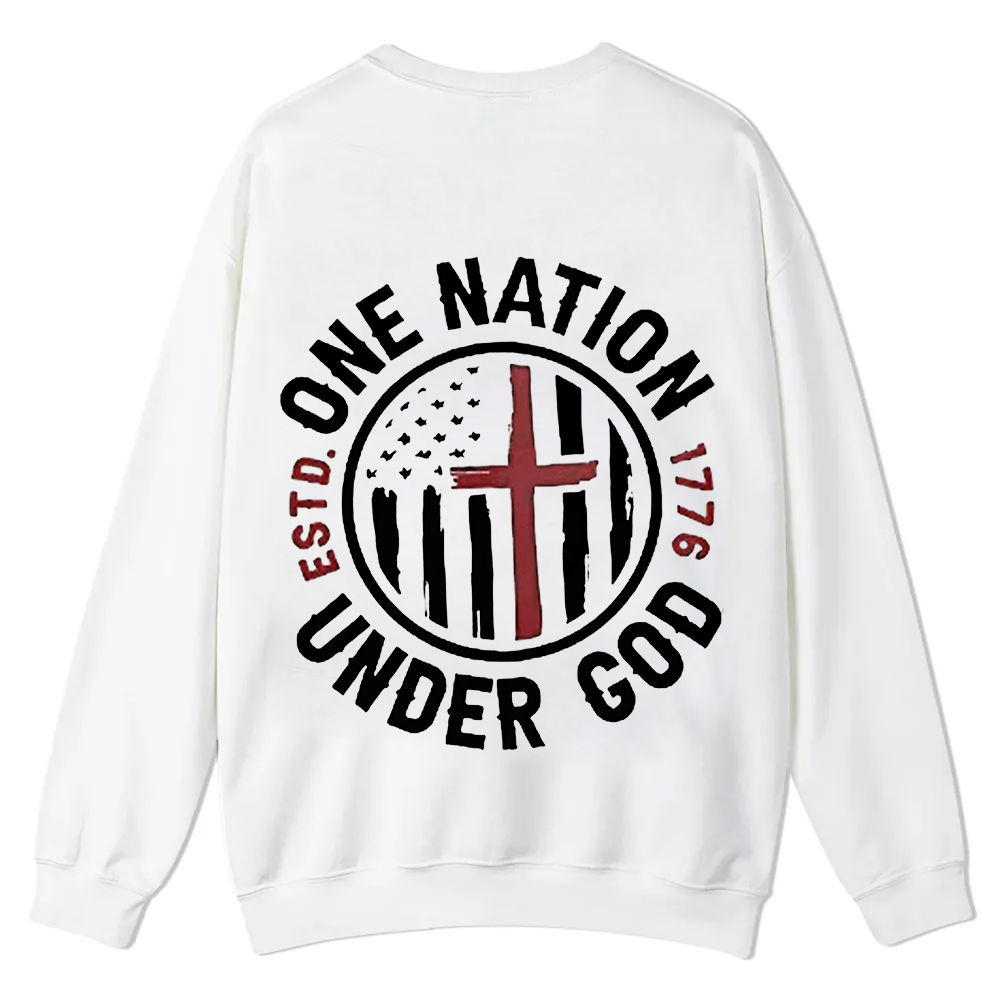 One Nation Under God ESTD 1776 Casual Crewneck Sweatshirt wearishow