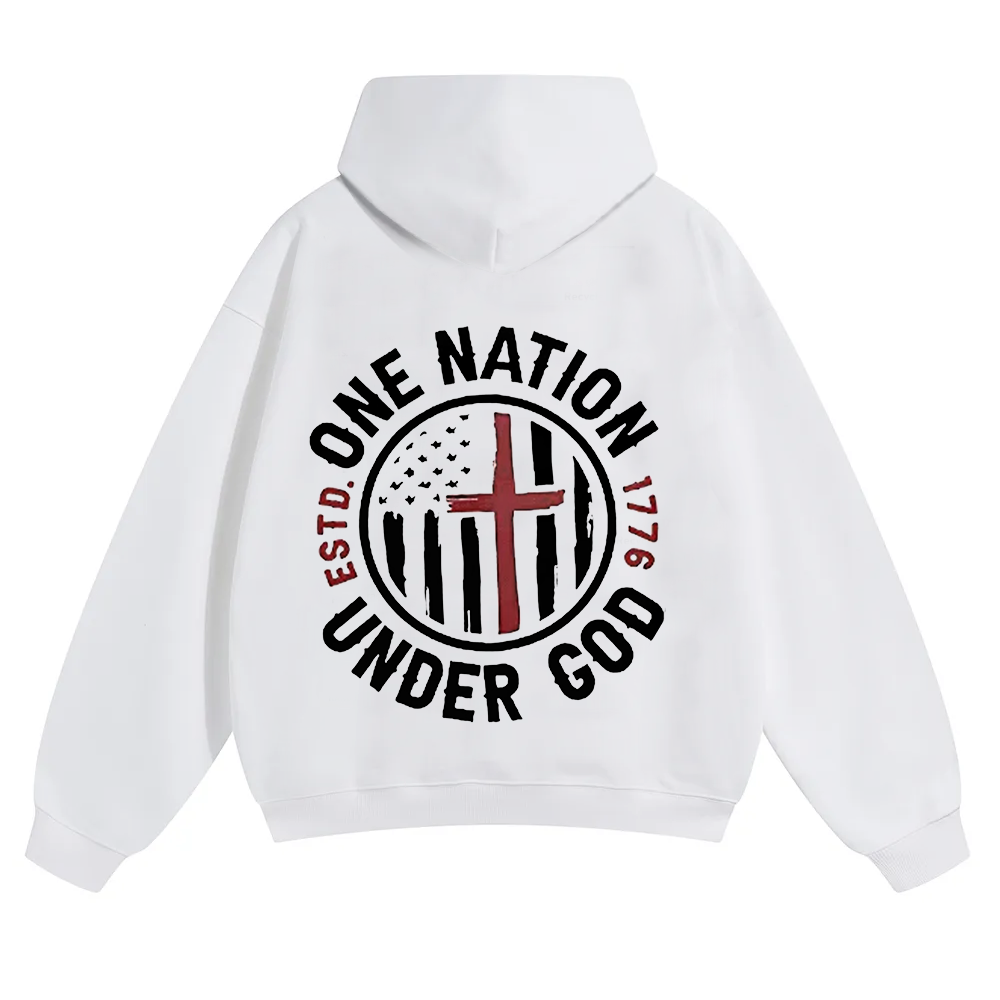 One Nation Under God ESTD 1776 Unisex Solid Color Hoodie wearishow