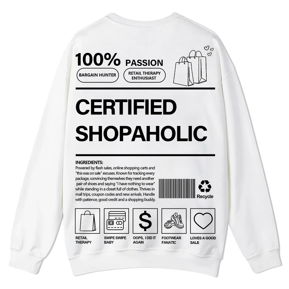 Certified Shopaholic Casual Crewneck Sweatshirt wearishow