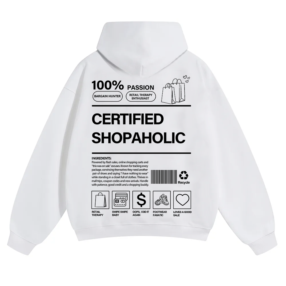 Certified Shopaholic Unisex Solid Color Hoodie wearishow