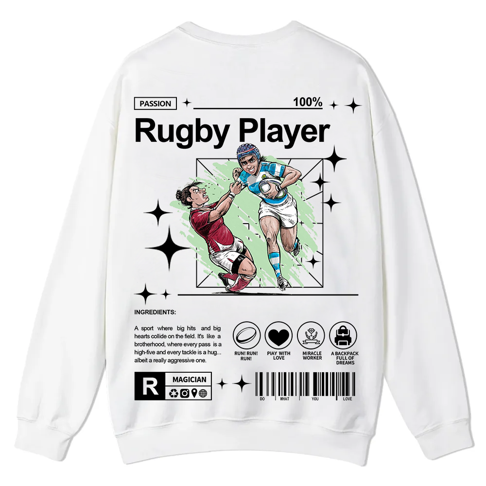 Rugby Player Casual Crewneck Sweatshirt wearishow