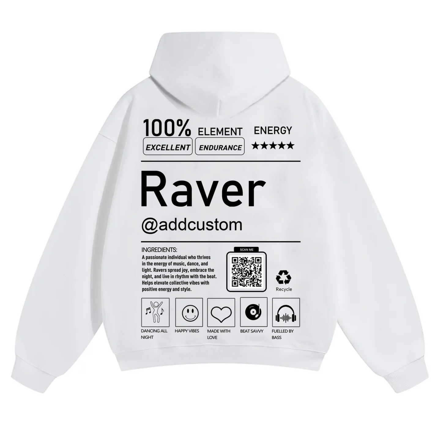 Addcustom QR Code Raver Solid Color Hoodie wearishow