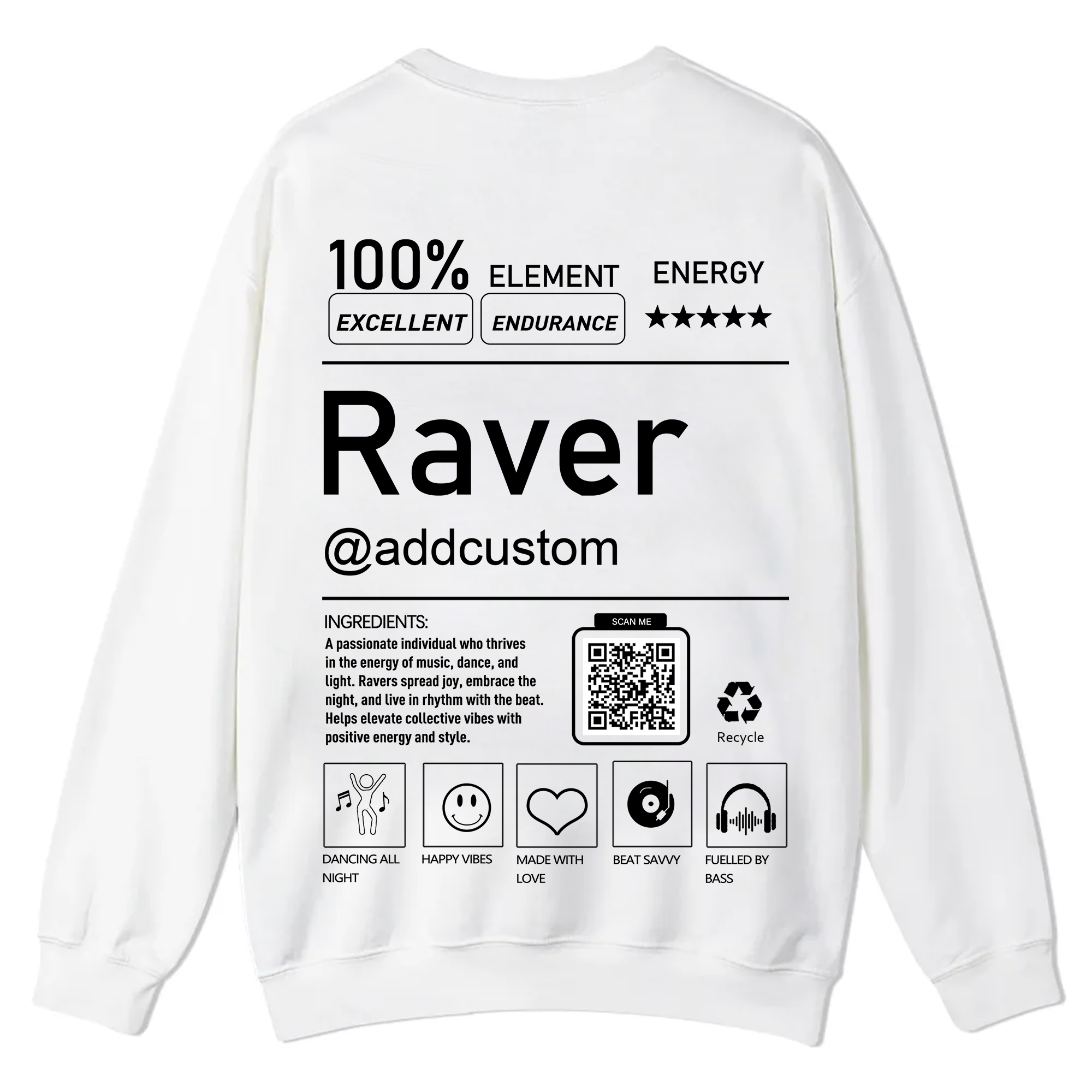 Addcustom QR Code Raver Casual Crewneck Sweatshirt wearishow