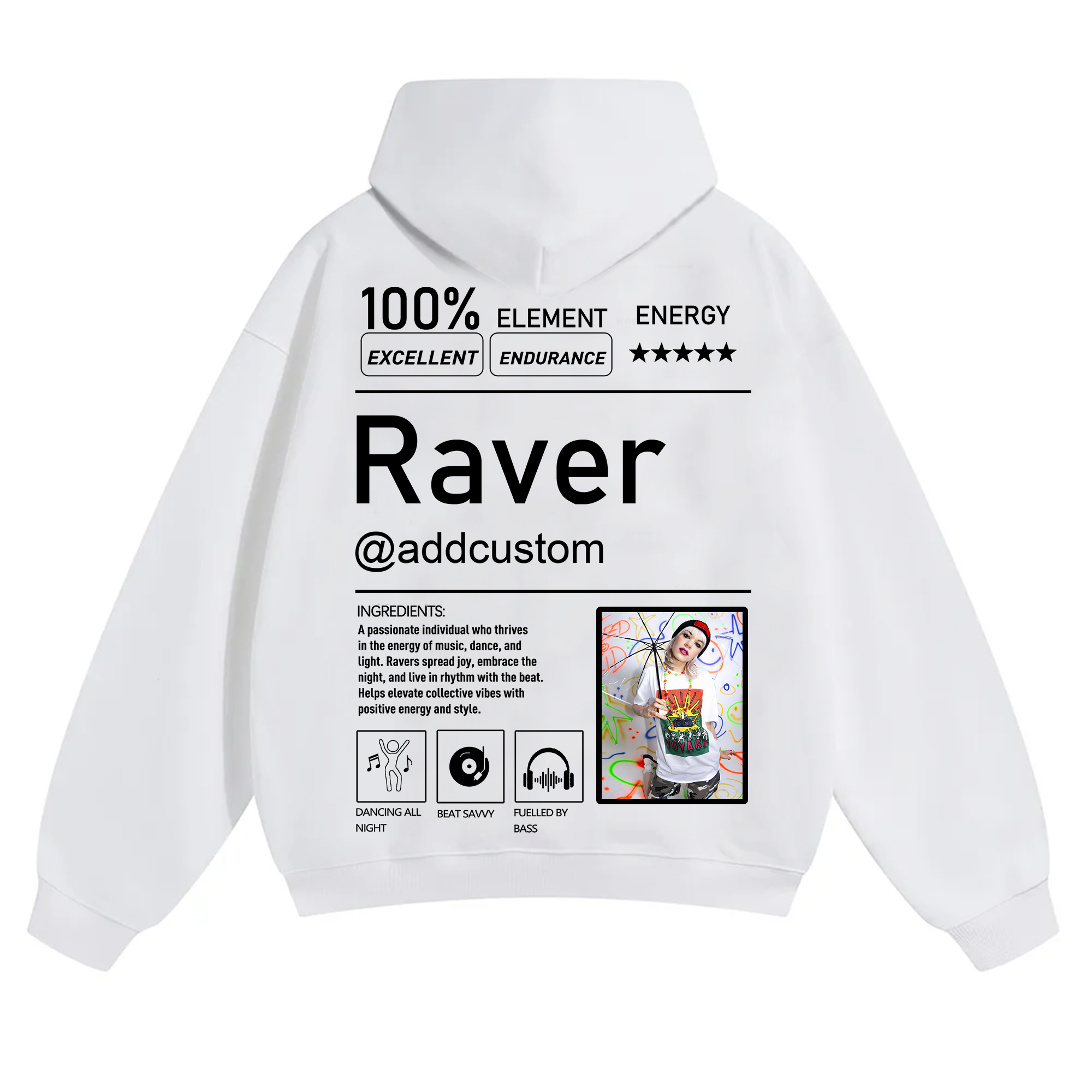 Addcustom Photo Raver Solid Color Hoodie wearishow