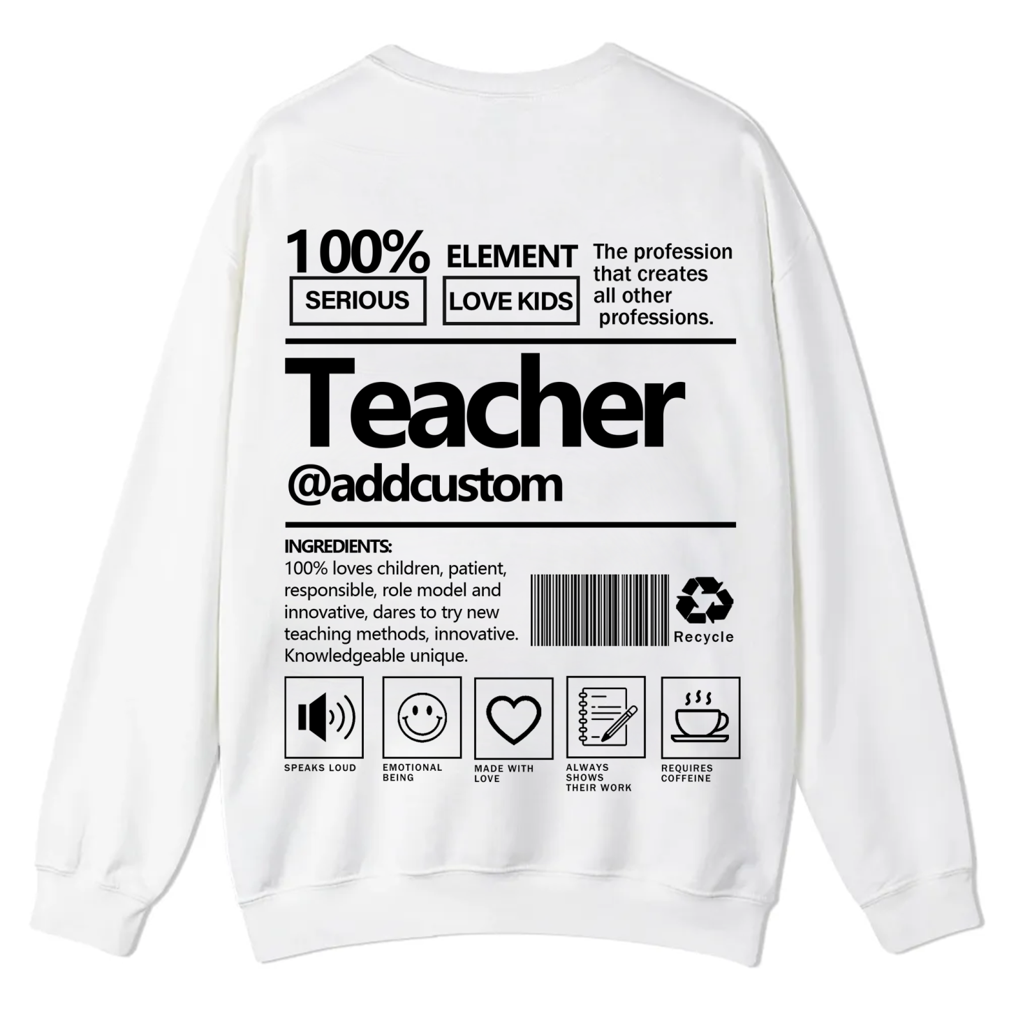 Teacher Addcustom Casual Crewneck Sweatshirt wearishow