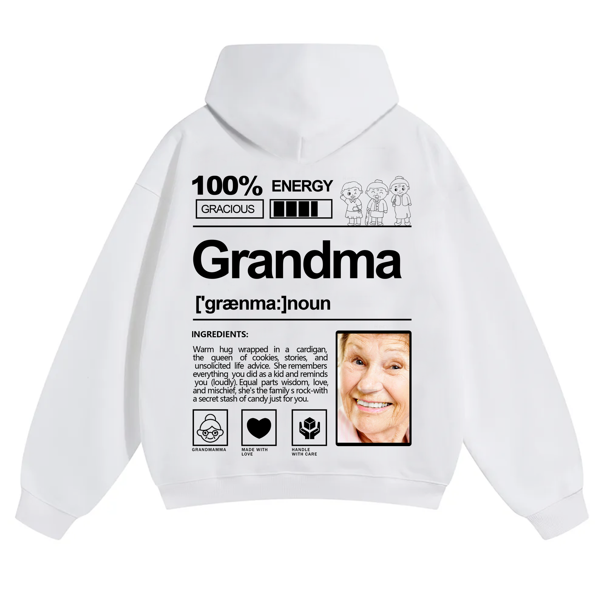 Addcustom Photo Grandma Solid Color Hoodie