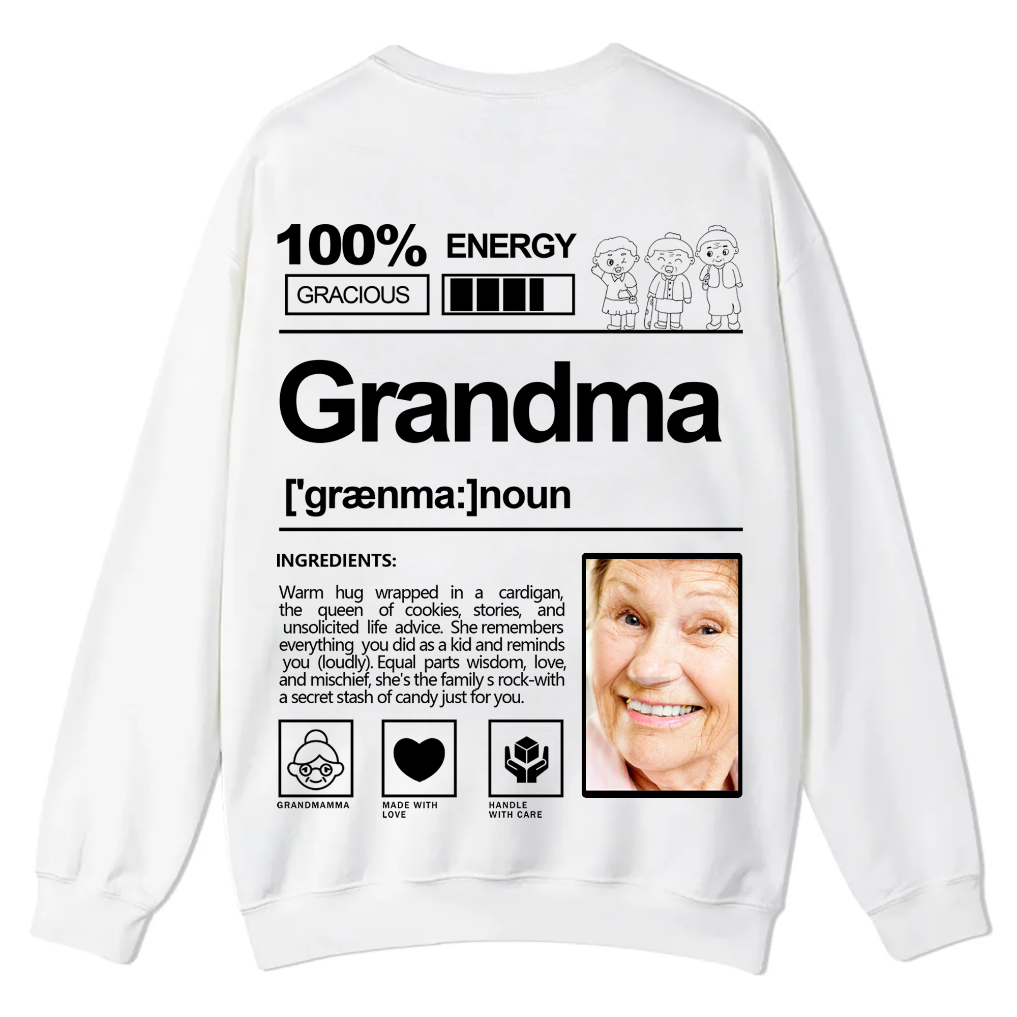 Addcustom  Photo Grandma Casual Crewneck Sweatshirt