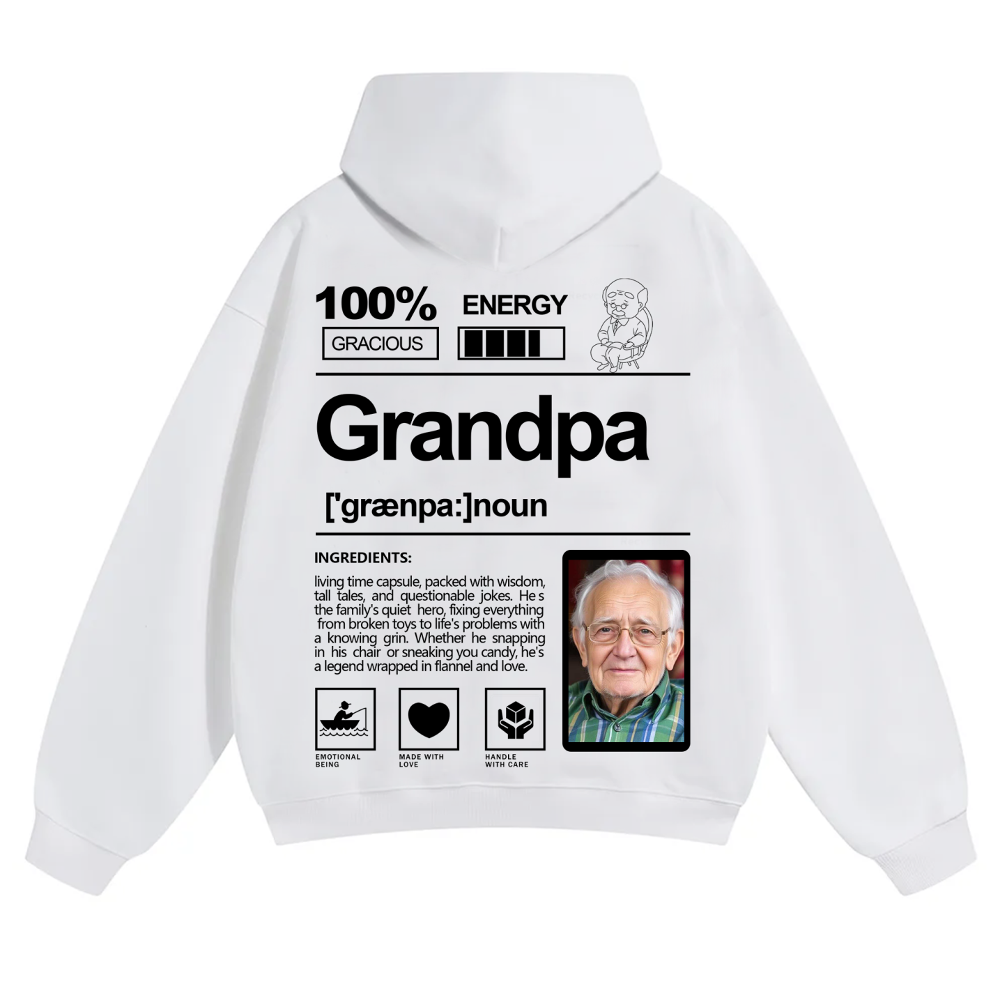 Addcustom Photo Grandpa Solid Color Hoodie