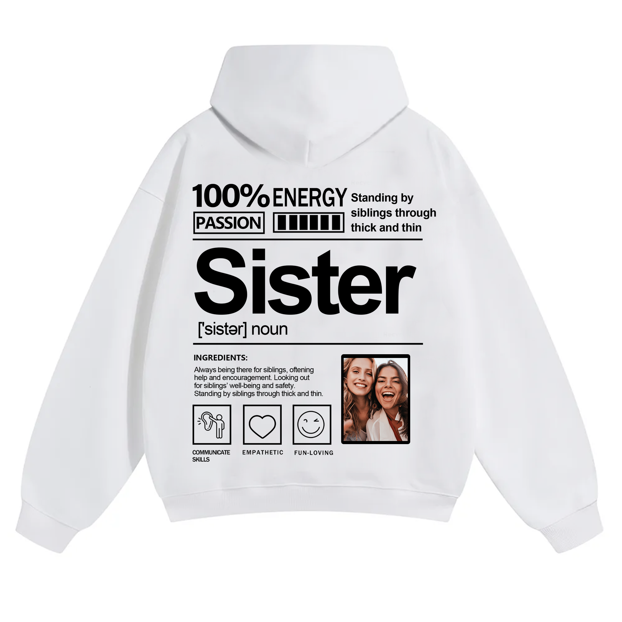 Addcustom Photo Sister Solid Color Hoodie