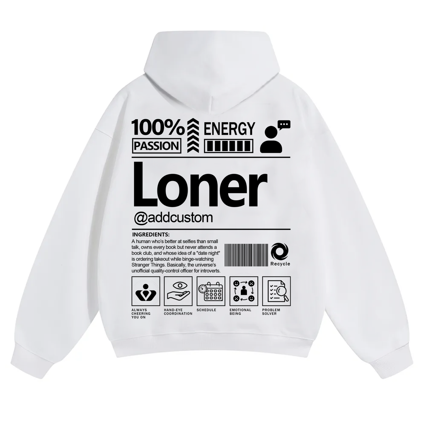 Loner  Addcustom Unisex Fit Solid Color Hoodie