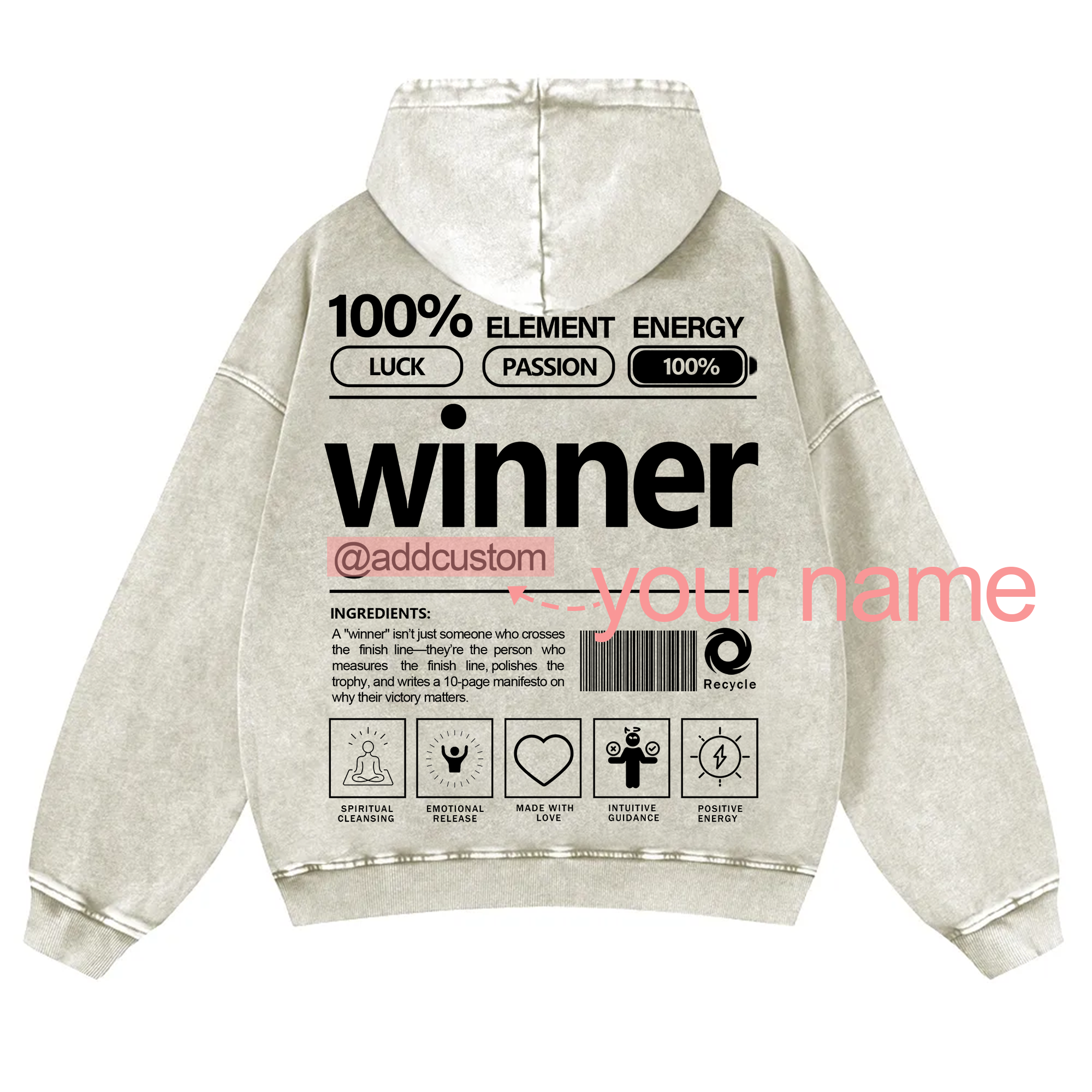 Winner Addcustom Unisex Fit Vintage Washed Hoodie