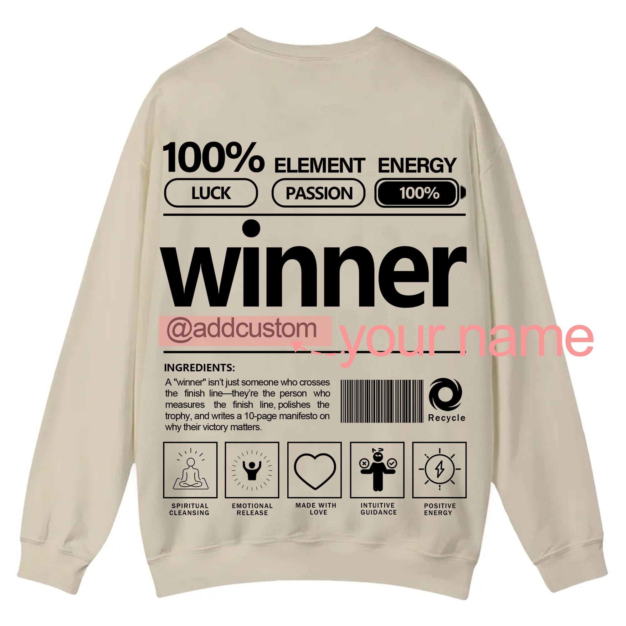 Winner Addcustom Unisex Fit Casual Crewneck Sweatshirt