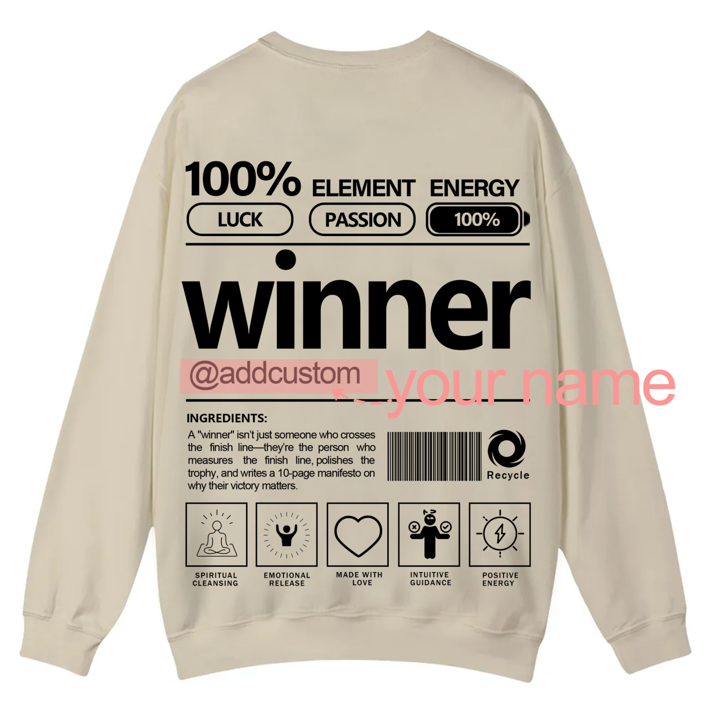 Winner Addcustom Unisex Fit Casual Crewneck Sweatshirt