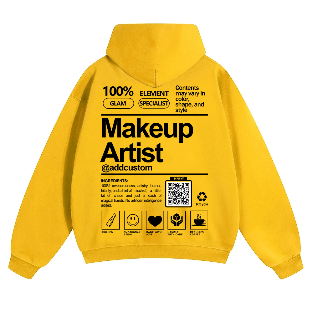 Wearishow Makeup Artist Addcustom QR Code Solid Color Hoodie