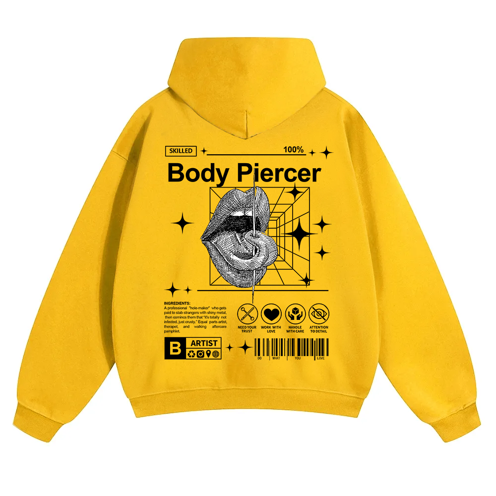 Body Piercer Casual Unisex Solid Color Hoodie wearishow