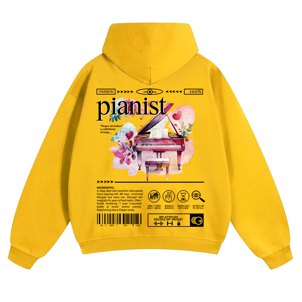 Pianist Unisex Solid Color Hoodie wearishow