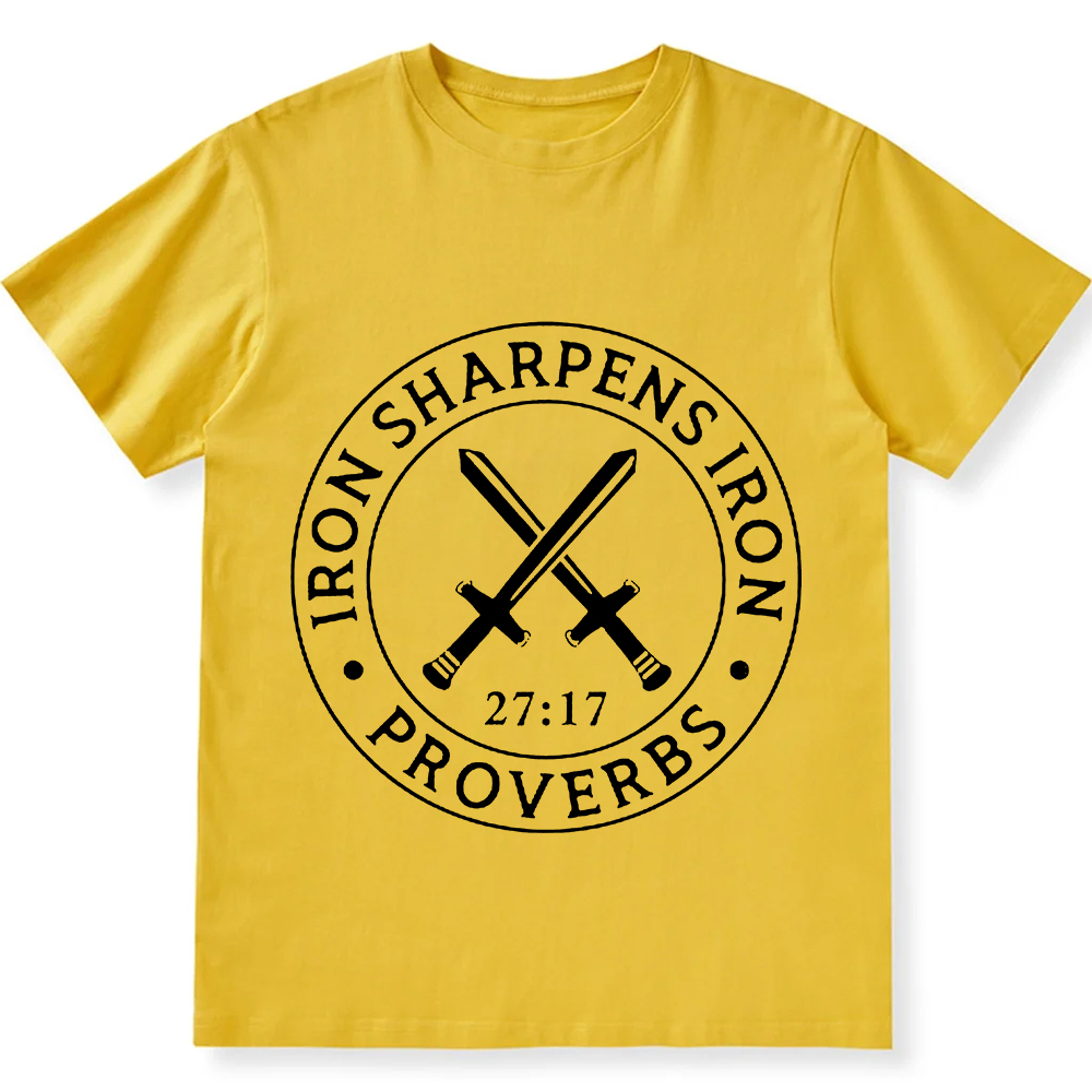 Iron Sharpens Iron PRVOERBS 27:17 Christian Unisex Fit Cotton T-Shirt wearishow
