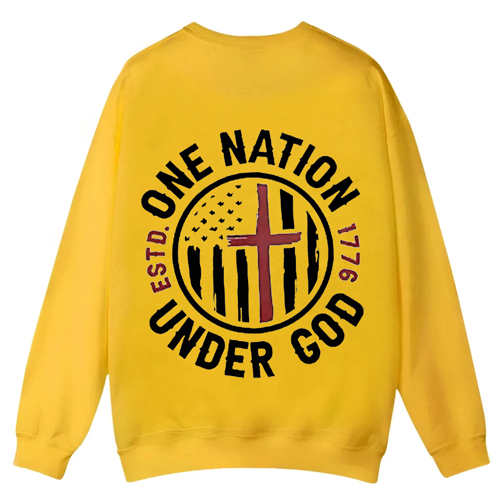 One Nation Under God ESTD 1776 Casual Crewneck Sweatshirt wearishow