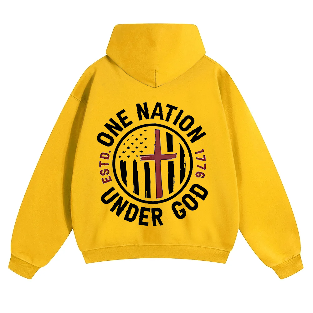 One Nation Under God ESTD 1776 Unisex Solid Color Hoodie wearishow