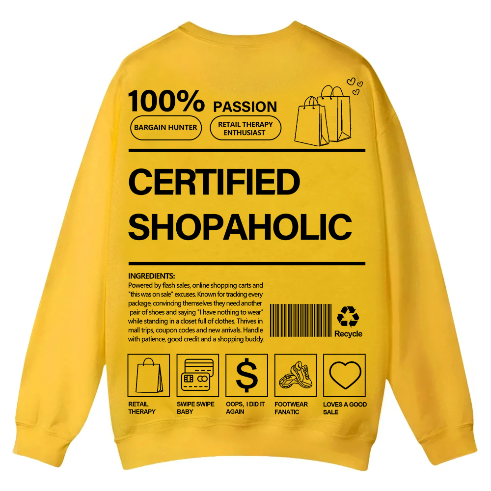 Certified Shopaholic Casual Crewneck Sweatshirt wearishow